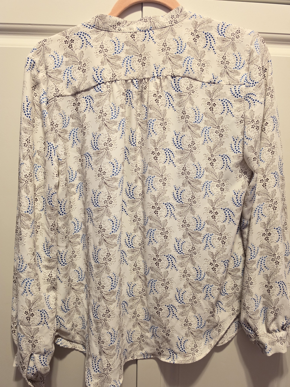Ann Taylor Cream Button-Down Blouse with Blue and Brown Floral Motif - Picture 5 of 5